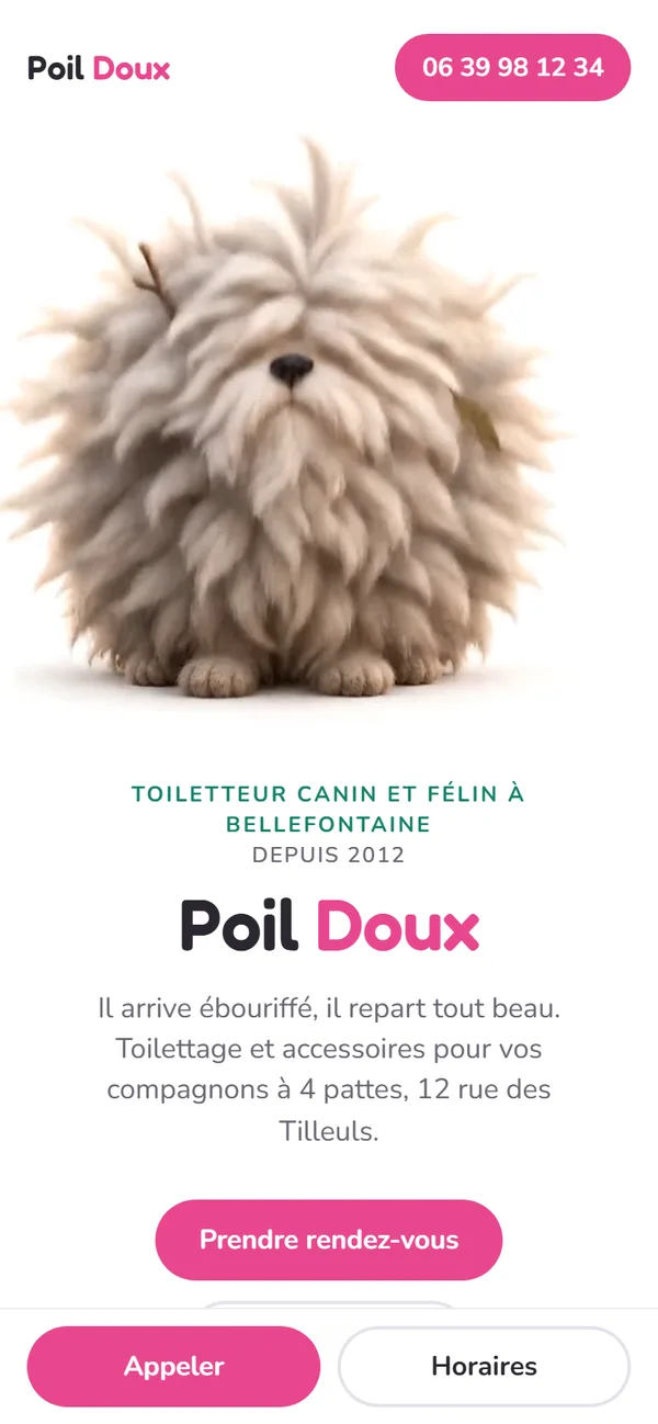 Version mobile du site Poil Doux